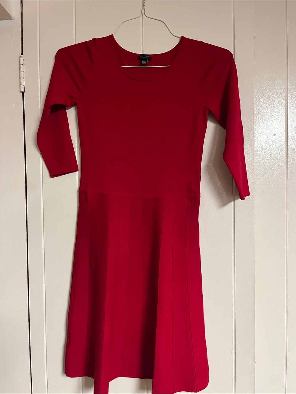 Ann Taylor Red Long Sleeve Fit-and-Flare Dress